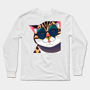 Meme Cat Funny With Sunglasses Sticker Long Sleeve T-Shirt